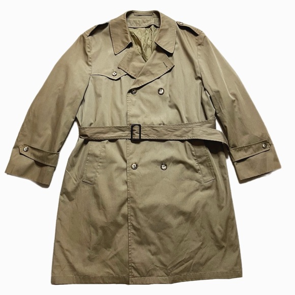 VTG 80s Men's Beige Trench Coat 44 Short